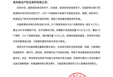 貴州陽(yáng)光產(chǎn)權(quán)招標(biāo)采購(gòu)項(xiàng)目經(jīng)理在2021中國(guó)國(guó)際大數(shù)據(jù)產(chǎn)業(yè)博覽會(huì)籌辦工作中榮獲表現(xiàn)突出個(gè)人